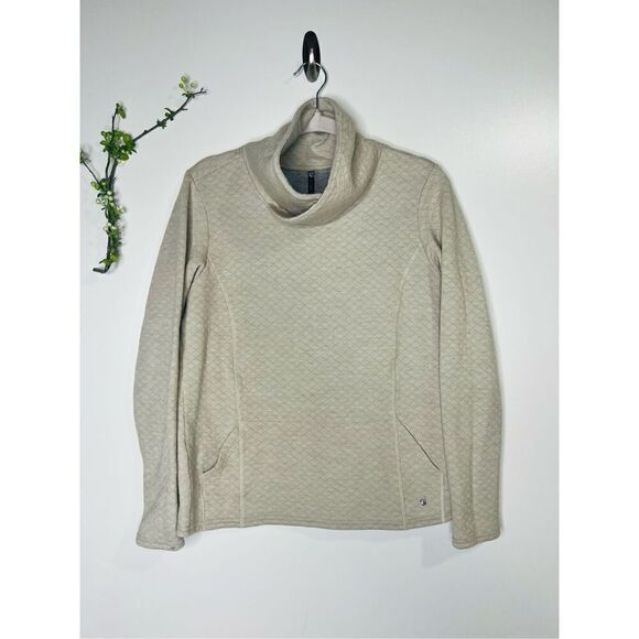Kuhl Oatmeal Diamond Weave Cowl Neck Pullover Merino Wool Blend - Picture 1 of 10